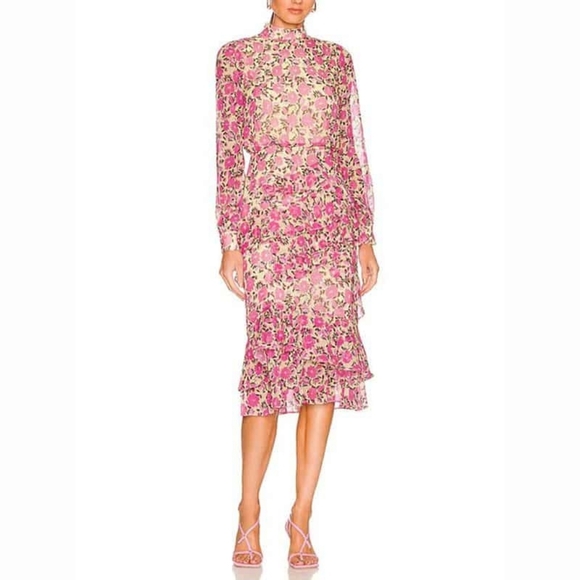 SALONI Dresses & Skirts - Saloni Isa Silk Georgette Tiered Ruffle Midi Dress